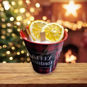 Merry Christmas Candle in a tin with the warm aroma of pumpkin spice, 10oz.