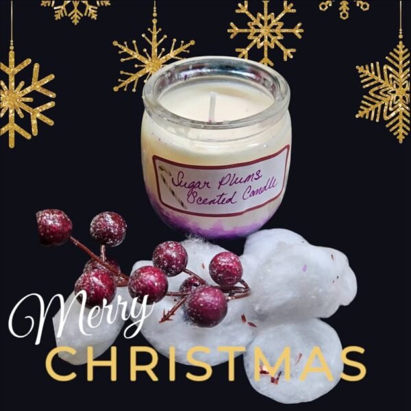 Sugar Plum Candle in a 4oz tin, made with organic soy wax and infused with wild berry essential oils.